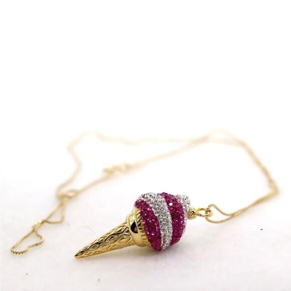 Simone I. Smith Jewelry - Simone I. Smith Sterling Pink Clear Crystal IceCream Cone Pendant Necklace, New